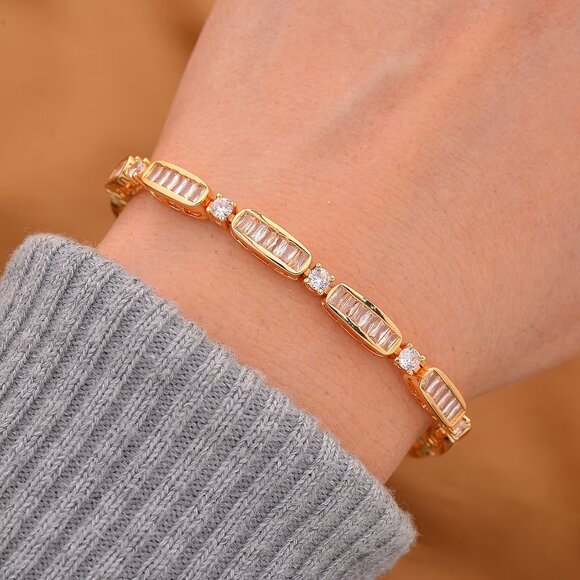 Simulated Diamond Bracelet in Goldtone (7.75 In) - Picture 4 of 5
